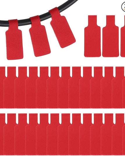PATIKIL 32Pcs Cable Labels Tags, 1.8" Write on Wire Tags Cord Labels Hook Loop Rectangle Cable Ties for Electronics Organize Wire Classify Identification Management, Red