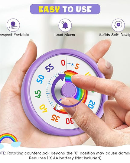 HIPPIH Visual Timer for Kids, 60 Minute Countdown Timers for Classroom Kitchen Office, Rainbow Disk Desk Timer Clock with Silent Operation, Pomodoro Timer Time Management Tools for Toddler ADHD Purple