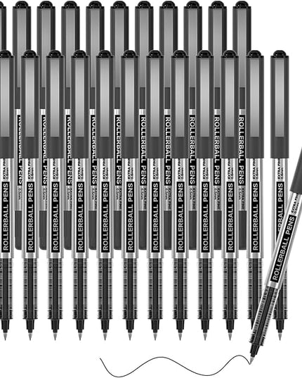Shuttle Art RollerBall Pens, 25 Pack Black Fine Point Roller Ball Pens, 0.5mm Liquid Ink Pens for Writing Journaling Taking Notes School Office
