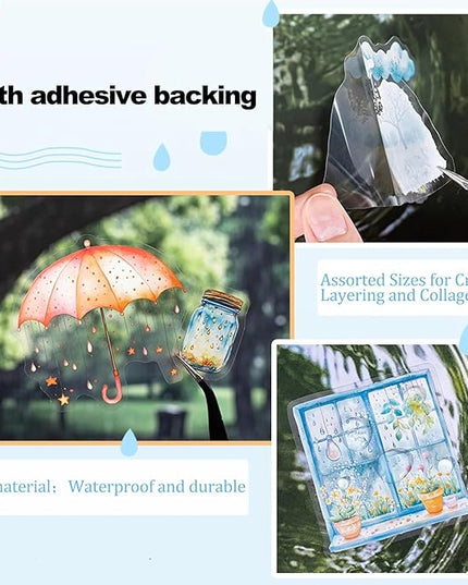 AuriicLeaf Rain Shelter Animals PET Stickers – 90PCS Whimsical Stickers with Watercolor Animal Designs for Scrapbook, Journal, DIY Crafts, Waterproof