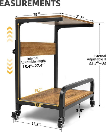 2-Tier Computer Tower Stand Adjustable, Gaming PC Floor Stand Large for ATX, E-ATX, ITX, Rolling PC Tower Cart with Guardrail, Metal Locking Wheels, 32.7" X 21.6" X 15.8",Walnut