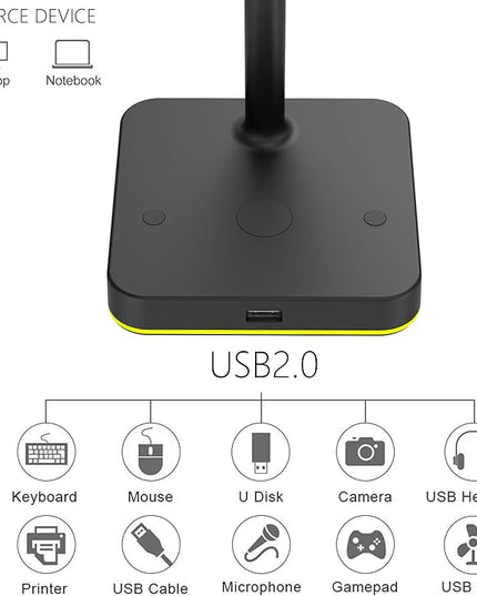 KAFRI RGB Headphone Stand with USB Hub Desk Gaming Headset Holder Hanger Rack with 1 USB2.0 Extension Charging Port Extender Cord - Suitable for Gamer Desktop Table Game Earphone Accessories, Black