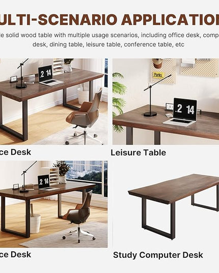 Solid Wood Computer Desk 55.1-inch Large Office Desk Home Simple Modern Long Desk Study Writing Desk Dining Table for Home Office