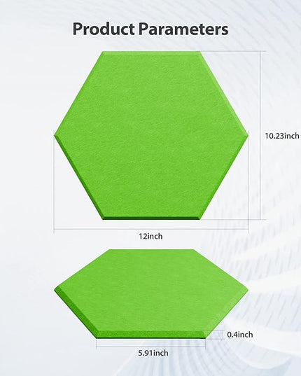 12 Pack Acoustic Panels Self Adhesive Sound Proof Foam, High Density Sound Acoustic Foam Panel, 12 X 10.23 X 0.4 Inch Hexagon Wall Panels in Home,Office,Reccording Room,Studio (Fruit Green)