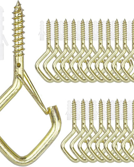 20PCS Eye Screw Hooks for Hanging Heavy Duty with Safety Buckle.Metal Ceiling Hooks for Hanging Plants,Cup,Wind Chime,Bird Feeders,String Lights at Indoor&Outdoor,2.36 Inch (No Drill Bit)