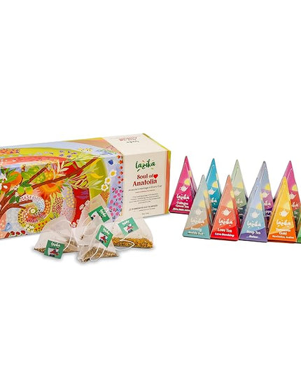 Lazika Tea Variety Pack with Lovely Presentation Box, Black, Green and Herbal Tea Sampler Gift Set, 20 Counts, Premium Collection with Pyramid Infuser Bag, Handcrafted