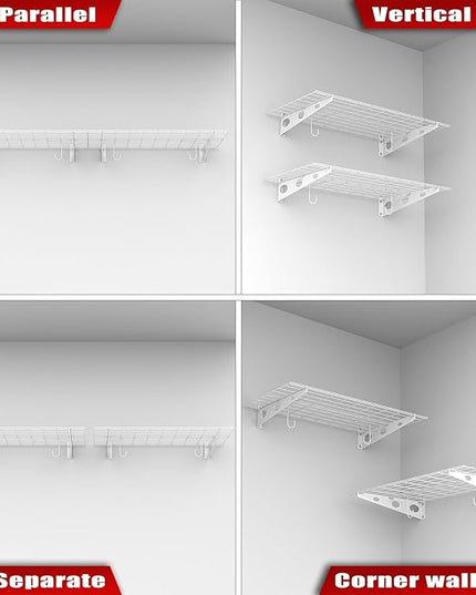 WALMANN 2 Pack Garage Wall Shelves, 2 x 4 ft/24 * 48 inch Wall Mounted Storage Shelves for Garage Heavy Duty Wall Shelving, Holds Up to 220 lbs(White)