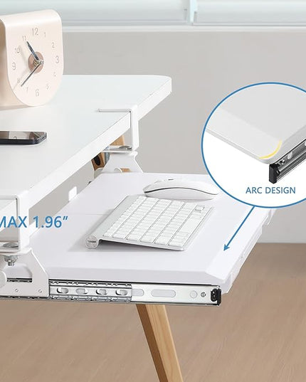 ETHU Keyboard Tray Under Desk, Pull Out Keyboard & Mouse Tray with C-clamp, Ergonomic Desk Keyboard Tray Slide Out, Pull Out Platform Drawer for Home and Office(White)