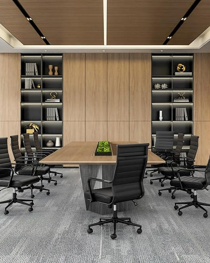 Okeysen Leather Office Desk Chair, Conference Room Chairs Executive Chair Ribbed, Ergonomic Height Adjustable Swivel Rolling Chair for Home Office.