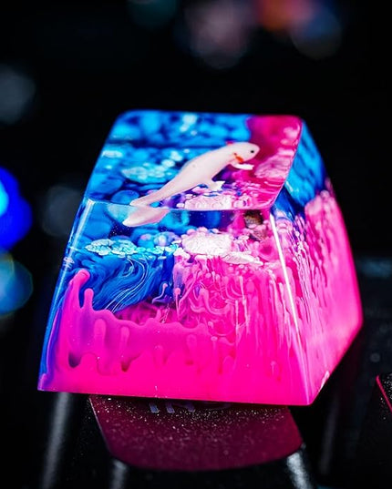 Cute Axolotl in Pink and Blue Ocean Coral Artisan Keycap R1 SA Profile Custom Animal Keycaps 1U ESC Handmade Gaming Resin Key Cap Cherry MX Switch Compatible Mechanical Keyboard Axolotl Lover Gift