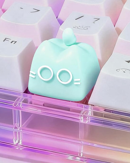 Artisan Keycaps, Cute Cat Custom Key Caps for MX Mechanical Keyboard, Resin Handmade 1U Replacement for Esc Arrow Keys (Green cat)