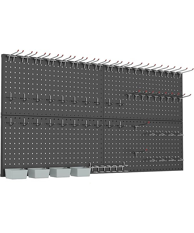 WALMANN Metal Pegboard Kit with Accessories for Wall, Garage Tools Storage Pegboard System for Garage, Workbench, Modular Peg Board Tool Organizer Board with Hooks(Black)