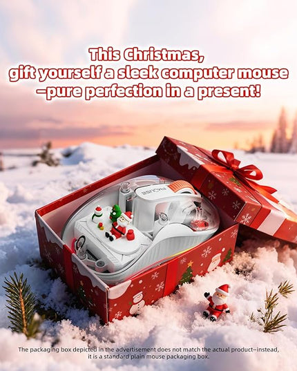 White Transparent Wireless Mouse with Cute Santa Doll, Dual Receivers (USB & Type-C), Tri-Mode Bluetooth+2.4GHz, Rechargeable Silent Portable Mice for MacBook/Laptops/PC/Office/Home