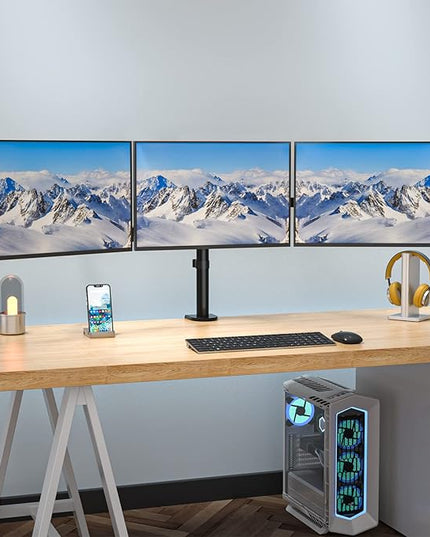 WALI Triple Monitor Mount, 3 Monitor Desk Mount for 13-27 inch Computer Screens, Holds up to 22 lbs, Triple Monitors Stand for Desk, with Tilt, Swivel, Rotation, VESA 75/100mm (M003S), Black