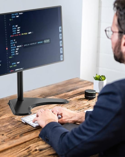 WALI Single Monitor Stand for 13-32 Inch Computer Screens, Freestanding Single Monitors Arm Desk Mount, Universal VESA Monitor Mount 75x75/100x100mm, Adjustable Height and Angle, (MF001), Black