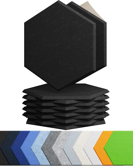 12 Pack Acoustic Panels Self Adhesive Sound Proof Foam, High Density Sound Acoustic Foam Panel, 12X10.23X0.4 Inch Hexagon Wall Panels in Home,Office,Reccording Room,Studio(Black)