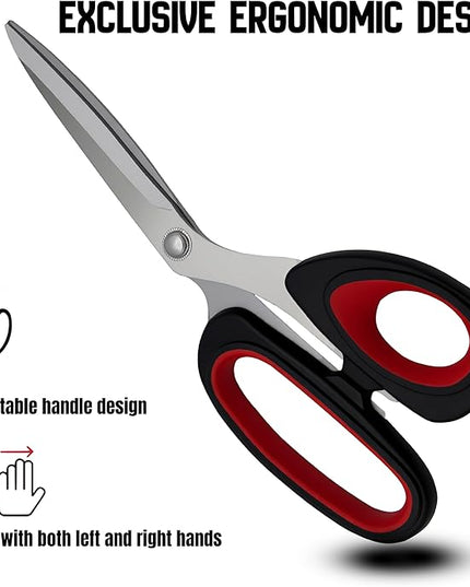 Scissors, 2-pack multi-functional set - stainless steel with comfortable grip. Suitable for handicraft, office cutting, cutting fabric, leather & paper. Ideal for left & right-handed users