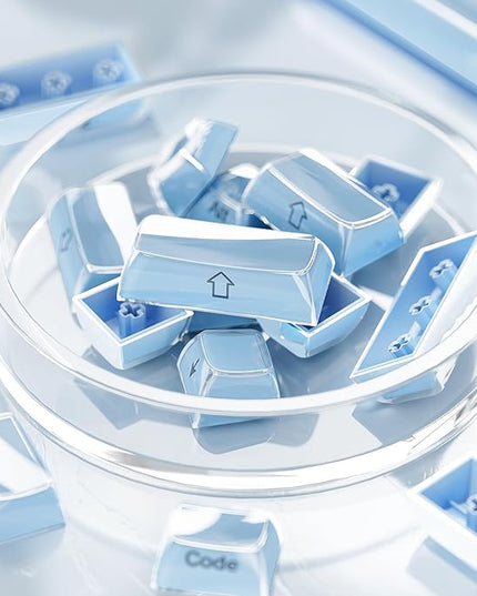 XVX Blue Keycaps, Crystal Jelly Keyboard Keycaps OEM Profile Side Printed Keycap Set Compatible with 61/68/84/87/98/100 ANSI Layout MX Switches Mechanical Keyboard