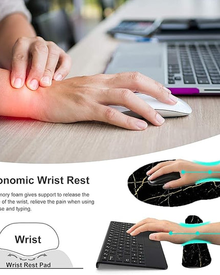 Keyboard Wrist Rest and Mouse Pad, Ergonomic Memory Foam Mouse Pad Wrist Support, Non-Slip & Pain Relief Mouse Pad and Keyboard Wrist Support, Comfortable Mousepad with Wrist Rest for Game, Office