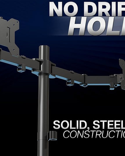 VIVO Dual Monitor Desk Mount, Heavy Duty Fully Adjustable Steel Stand, Holds 2 Computer Screens up to 24 inches and Max 22lbs Each, Black, STAND-V024