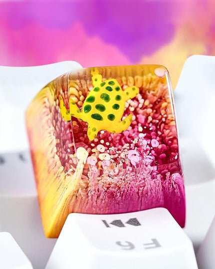 Sea Turtle Artisan Keycap R1 Yellow and Magenta Ocean SA Profile Custom Sea Creatures Keycaps 1U ESC Handmade Gaming Resin Key Cap Cherry MX Switch Compatible Mechanical Keyboard Turtle Lover Gift