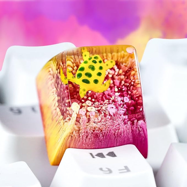 Sea Turtle Artisan Keycap R1 Yellow and Magenta Ocean SA Profile Custom Sea Creatures Keycaps 1U ESC Handmade Gaming Resin Key Cap Cherry MX Switch Compatible Mechanical Keyboard Turtle Lover Gift