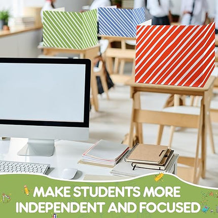 Sherr 30 Pcs School Privacy Boards Bulk for Student Colored Desk Trifold Divider Panels Privacy Partition Folders for School Student Teacher Desks, 15.8 x 13.4 x 11.81 Inches (Stripe Color)