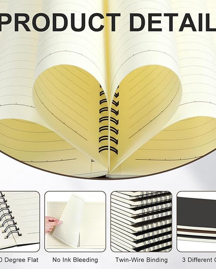 Yahenda Spiral Notebook Bulk A5 Journal Lined 8.3'' x 5.5'' Writing Composition Paper Small Notepad Subject Notebook for Students Office Business Back to School Supplies(Dark Color,3 Pcs)