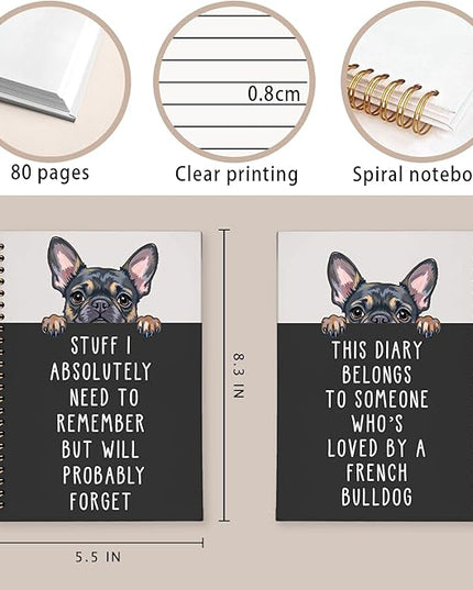 LIANGW Funny French Bulldog Notebook Journal Gifts for Women & Men, Frenchie Gifts for Women, for Coworkers, Hardcover Spiral Notebook 5.5x8.3 Inch