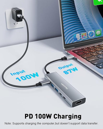 USB-C Hub (6-in-1) Multiport Adapter with 10Gbps USB C 3.2 & USB-A 3.2 4K HDMI, 100W Power Delivery, USBC Dongle for MacBook Pro/Air, iPad Pro, ThinkPad, iMac and More