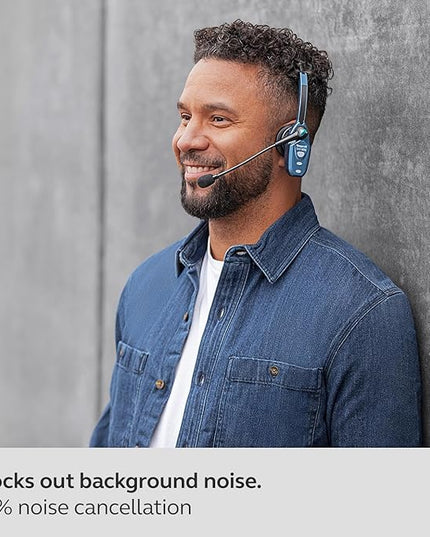 BlueParrott B250-XTS Mono Bluetooth Wireless Headphones 91% Noise Canceling Over Head Trucker Headset with Mic, Lightweight Design with Adjustable Headband, 20 hrs. Talk Time, Blue