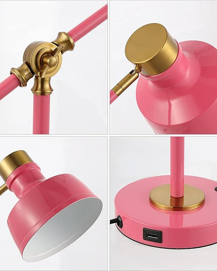 JONATHAN Y JYL7124D Allegra 18.5" Adjustable Cantilever LED Task Lamp, USB Charging Port, Classic, Coastal, Industrial, Farmhouse, Traditional for Bedroom, Living Room, Office, Pink/Brass Gold