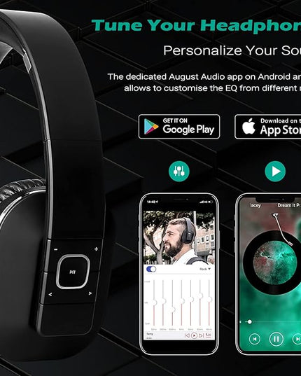 August EP650 Bluetooth Wireless Over-Ear Headphones with aptX Low Latency, NFC, Multipoint Pairing, Wired Option, Built-in Microphone - Black