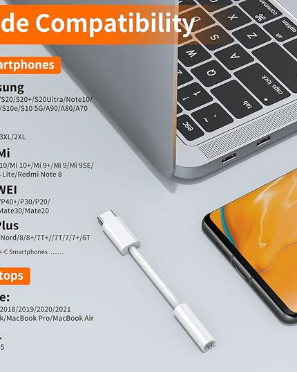 JXMOX USB Type C to 3.5mm Female Headphone Jack Adapter (2-Pack), USB C to Aux Audio Dongle Cable Cord for iPhone 17 Air 16 15 Pro Max, Samsung Galaxy S23 S24 S25 Ultra, iPad Pro, MacBook, Pixel 9 8