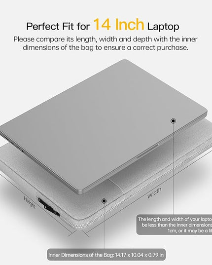 14 inch Laptop Sleeve Case for HP Lenovo Dell ASUS Acer Chromebook 14, HP Stream 14, Dell XPS 15, Inspiron 14, Lenovo ideapad 14, Asus Zenbook 14, Razer Blade 15 Water-Resistant Computer Bag -Grey