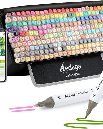240 Colors Alcohol Markers with Free App, Dual Tip Art Marker with Kickstand Case for Artists Adults. Alcohol Based Markers for Coloring Painting Sketching and Drawing, Great Gift