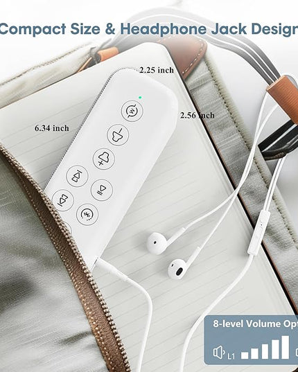 White Noise Sound Machine with Bluetooth,3000mAh Battery Powered,40H Long Lasting,Hi-Fi Audio,30/60/120m Timer,Wireless Portable Sleep Sound Machine for Adults/Baby,Type-C Rechargeable,Headphone Jack
