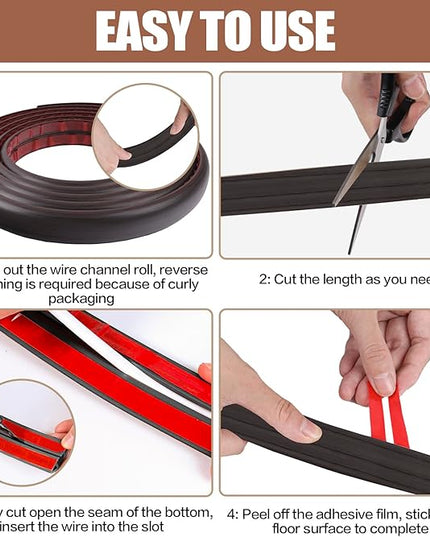 Floor Cord Cover Self Adhesive Cord Hider,3.3FT Cable Management, Extension Strip Protector for Wires, Prevent Cable Trips for Offices, Gyms, Exhibitions Cavity:0.51"(W) x 0.3"(H) Black Wood
