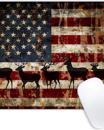 Square Mouse Pad Graceful Deer and National Flag-2,Gaming Mouse Pads for Desk,Soft Computer Waterproof Non-Slip Mouse Mat