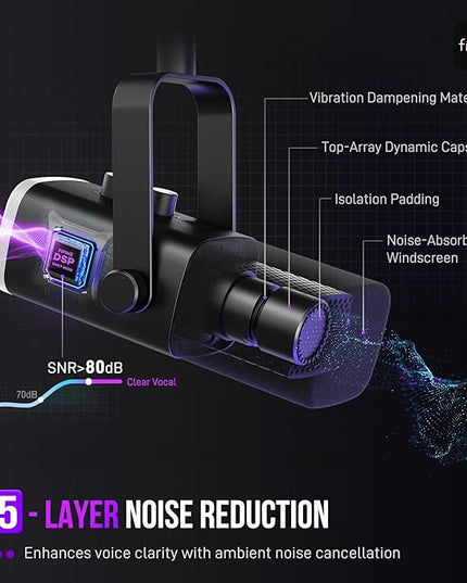 FIFINE USB/XLR Dynamic Microphone for Podcast Recording, PC Computer Gaming Streaming Mic with RGB Light, Mute Button, Headphones Jack, Desktop Stand, Vocal Mic for Singing YouTube-AmpliGame AM8