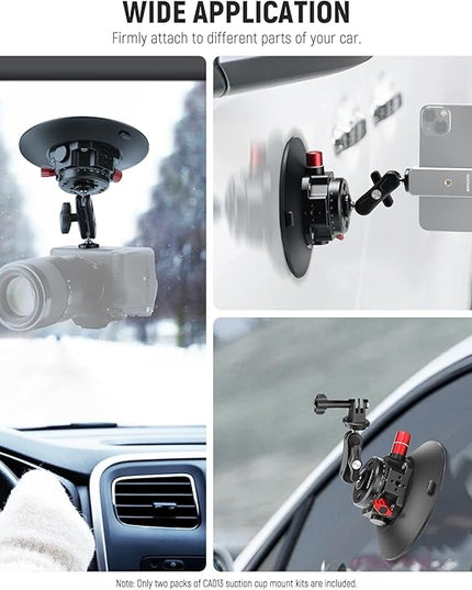 NEEWER 6" Suction Cup Camera Mount Compatible with GoPro, Metal Car Windshield Dash Ball Head Magic Arm with Action Cam Adapter Cleaning Cloth for DSLR Phone Holder, for POV Video Recording, CA013