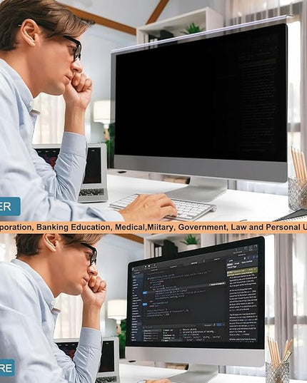 Pozlle 32 Inch Hanging Computer Privacy Screen Protector Shield Compatible for 16:9 Widescreen Desktop Monitor - Anti-UV & Blue Light Filter - Hanging Design for Easy On/Off