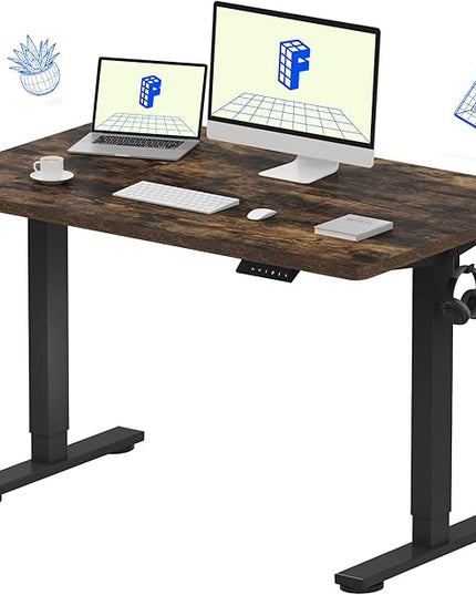 FLEXISPOT EN1 One-Piece Standing Desk with 1-Inch Thick Desktop, 48"x30" Electric Height Adjustable Desk for Home Office & Multi-Device Workstations, Rustic Brown
