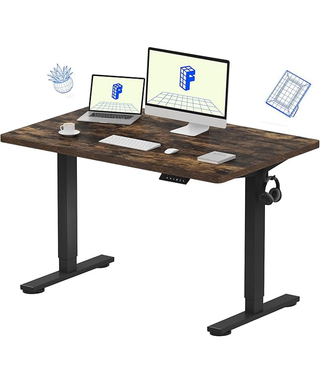 FLEXISPOT Electric Height Adjustable Standing Desk Heavy Duty Steel Stand Up Desk Frame w/Memory Controller (Black Frame + 48 in Rustic Top 2 Packages, 2 Packages)