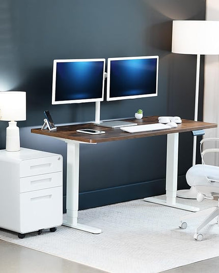 VIVO Electric 55 x 28 in Dual Motor Sit Stand Desk, Memory Height Adjustment, 2B Series, Rustic Vintage Brown Top White Frame, DESK-KIT-2W55N