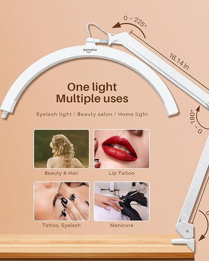 LED Half Moon Light with Desk Clamp, 30W Bright 288PCS LEDs, Metal Swing Arm for Beauty, Nail Art, Makeup, Facial Care, Tattoos, Sewing and Hand Craft DIY(White)