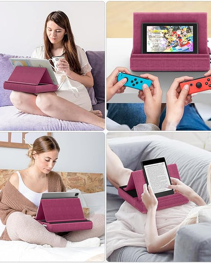 KDD Tablet Pillow Stand, Multi-Angle Viewing Ipad Holder for Lap, Bed and Desk, Foldable Soft Pad Dock with Stylus Mount Compatible with Ipad Pro 12.9, 10.5, 11, Air, Mini, Phones, Books, E-Reader