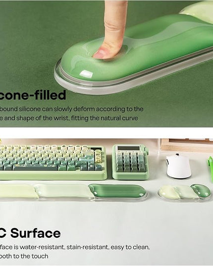 EPOMAKER CloudGel Wrist Rest for Keyboard and Mouse, 2 Pieces Silicone Wrist Support, Anti-Slip Rubber Bottom, Ergonomic Design, Suitable for Office/Computer/Laptop/Gaming (Green)