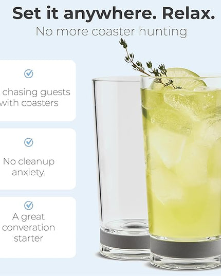 Coast Glassware The Tall – Patented Highball Drinking Glasses with Built-In Stone Coaster Base – Absorbent, Surface-Protecting Water & Cocktail Glasses – Premium Gift Pack (Set of 2) - 16 oz
