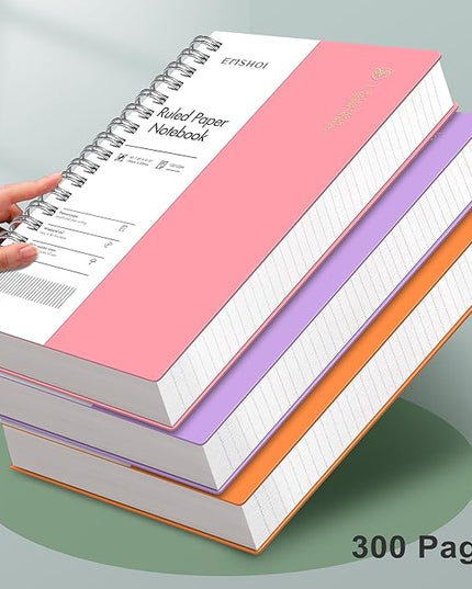 EMSHOI B5 Spiral Notebook College Ruled Lined Journal, Large 7.48" X 10.15", 300 Pages/150 Sheets, 100gsm Thick Paper, Waterproof Hardcover, for Office School Women Men Work Writing Notes-Pink